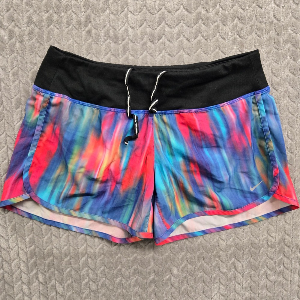 Nike Dri-FIT Women Running Tempo Shorts Multi-Color Abstract Print 618130 Small‎